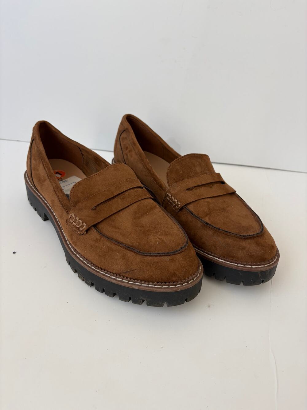 Women’s Brown Suede Penny Loafers Size 11 Lug Sole Chunky Platform Shoes